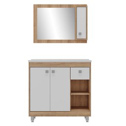 Gabinete Banheiro com Cuba e Espelheira 80cm Multimóveis CR10059 Castanho Argel/Branco - 6