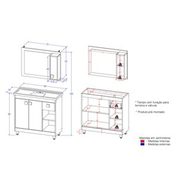 Gabinete Banheiro com Cuba e Espelheira 80cm Multimóveis CR10059 Castanho Argel/Branco - 4