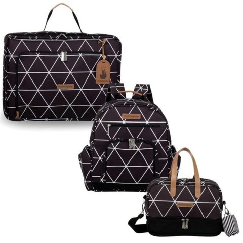 Kit Mala de Mão + Mochila Noah + Fraqueira Térmica Vichy Manhattan Preto Masterbag Baby Kit Maternid