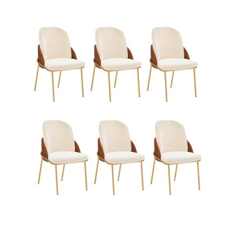 Kit 06 Cadeiras em Metal Dourado para Sala de Jantar Vitta Bege/Terracota/Pérola