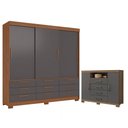 Ver imagem 1 de Guarda Roupa Casal 3 Portas 9 Gavetas Morretes e Cômoda Havana Master com Pés Jatobá Grafite - Santo