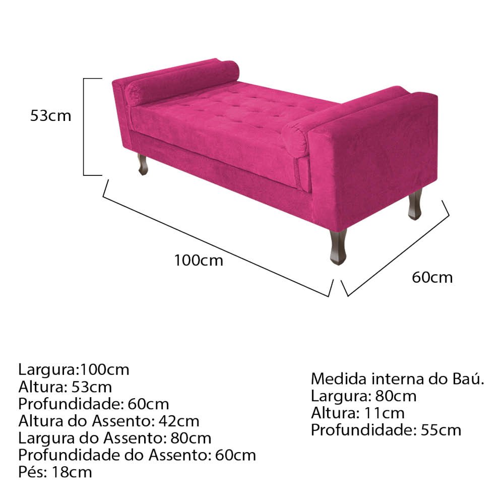 Recamier Baú Félix Solteiro 100 cm Suede - ADJ Decor - Pink - 5