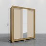 Kit Guarda Roupa Casal 3 Portas com Espelho e Cômoda Rack 2 Portas 4 Gavetas Carvalho Off White - 4