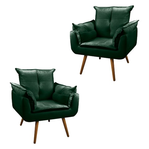 Kit 2 Poltronas Decorativa Opala Pés Palito - Veludo Verde