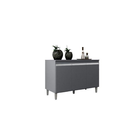 Balcão Gabinete Manu 120cm 3 Portas C-tampo Cinza
