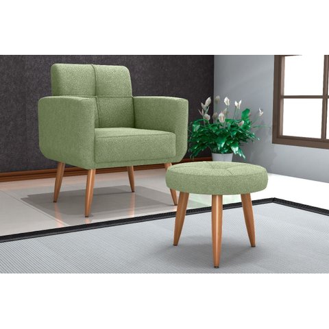 Kit Poltrona Decorativa Havana + Puff Boucle Oliva F-494