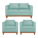 Ver imagem 1 de Kit Sofá 3 Lugares e 2 Poltronas Europa 180 cm Estilo Conforto e Elegância Suede Azul Tiffany