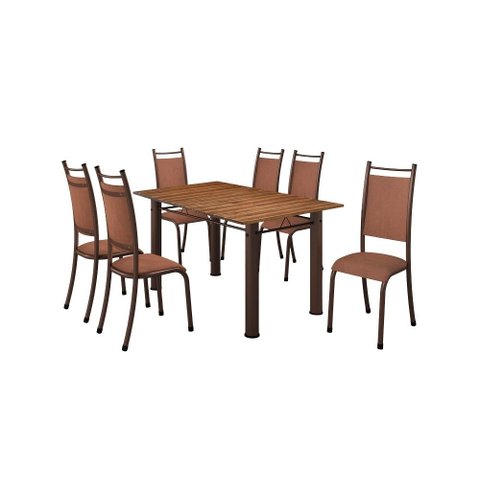 Conjunto Verona 06 Cadeiras com Base Acre Bm Tubulares Pinus Conhaque/linho 307