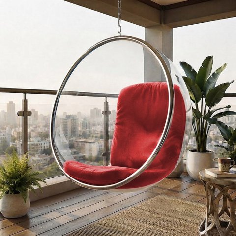 Poltrona Bubble Chair Veludo Linha Premium Sala Quarto Recepção Moderna Design Decorativo - Vermelho