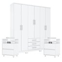 Ver imagem 1 de Guarda Roupa Casal Caju 6 Portas com Kit Mesa de Cabeceira Branco - Henn