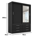 Ver imagem 4 de Guarda-Roupa Solteiro 2 Portas 6 Gavetas com Espelho Capri