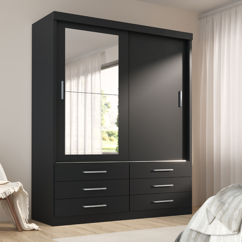 Guarda-Roupa Solteiro 2 Portas 6 Gavetas com Espelho Capri