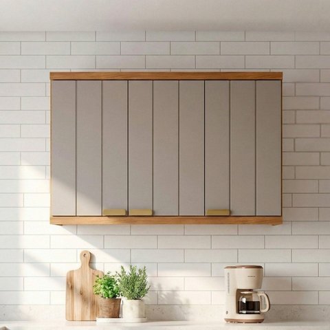 Armário Aéreo para Cozinha 3 Portas Elena Bege/Cinamomo/Offwhite