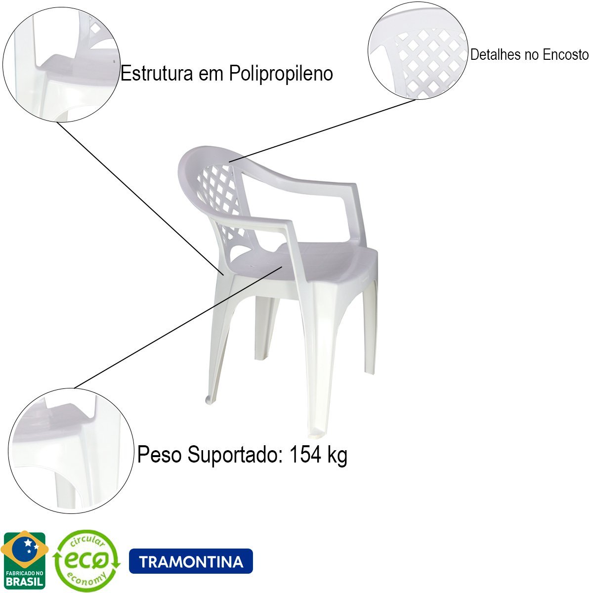 Conjunto 2 Cadeiras de Plástico Polipropileno ECO Iguape - Tramontina 92221 - Branco 92221/010 - 3