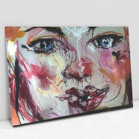 Quadro Decorativo em Canvas Arte Rosto Urban Art TaColado Moldura Flutuante 4,5cm Freijó 120 x 80cm