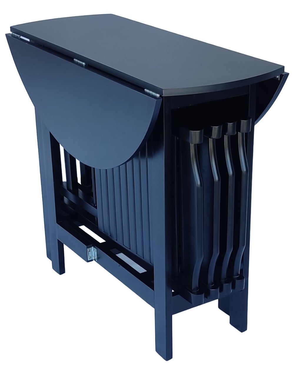 Conjunto Prático Mesa e 4 Cadeiras Dobrável Preto, Bar-Cozinha-Lazer-Varanda ( REDONDA ) - 1