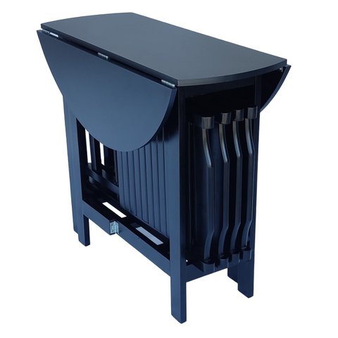Conjunto Prático Mesa e 4 Cadeiras Dobrável Preto, Bar-Cozinha-Lazer-Varanda ( REDONDA )