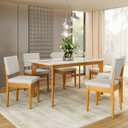 Ver imagem 1 de Conjunto Sala de Jantar Siera 6 Lugares Retangular Madeira Maciça Miami Marrom/Cerejeira/Nevoa