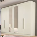 Ver imagem 1 de Guarda-Roupa Casal Oslo 6 Portas 4 Gavetas 100% Mdf com Espelho Off White - Mademarques