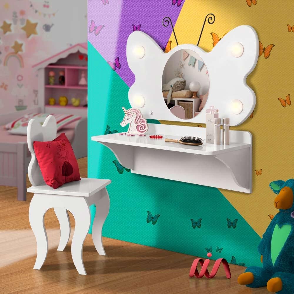 Mini Penteadeira Infantil Com Espelho Borboleta Branca 100% MDF Valen ...