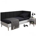 Ver imagem 3 de Conjunto de Cabeceira Solteiro Clara Proteção Lateral Suede Preto