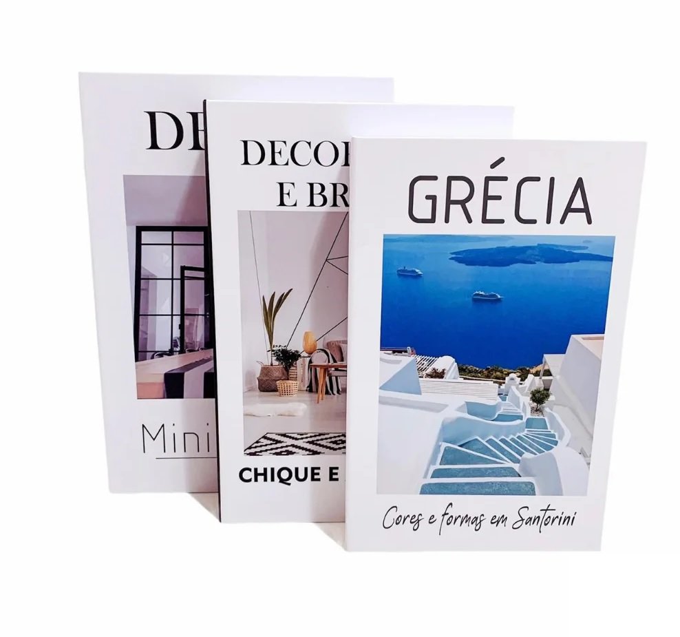 Conjunto 3 Livros Caixa Organizadora Porta Objetos Decorativo Minimalista Grécia - 3