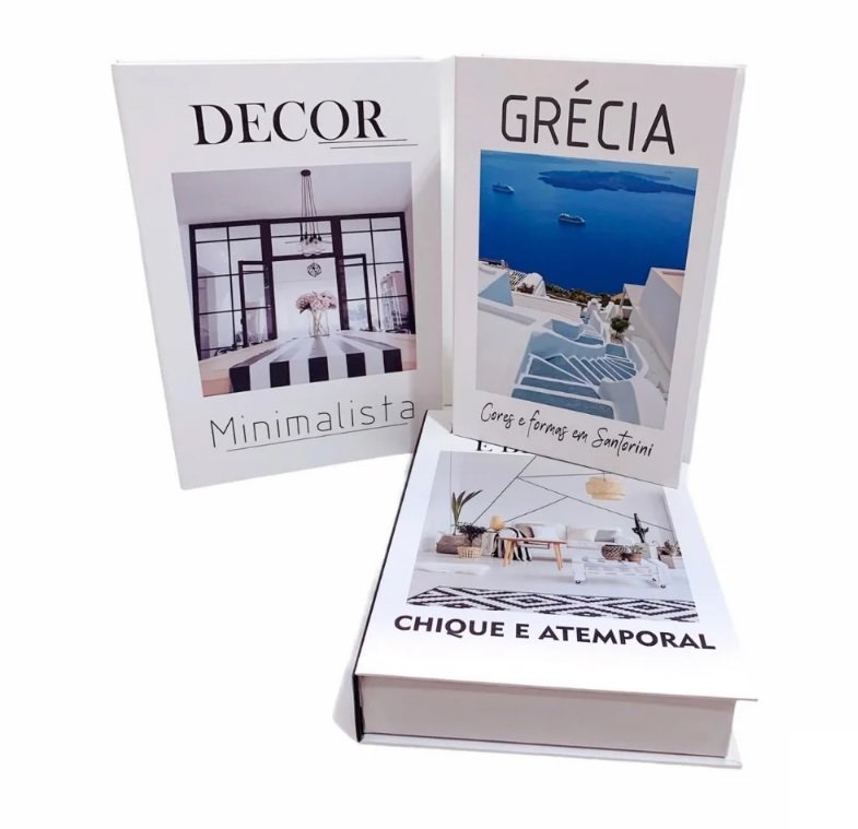Conjunto 3 Livros Caixa Organizadora Porta Objetos Decorativo Minimalista Grécia - 4