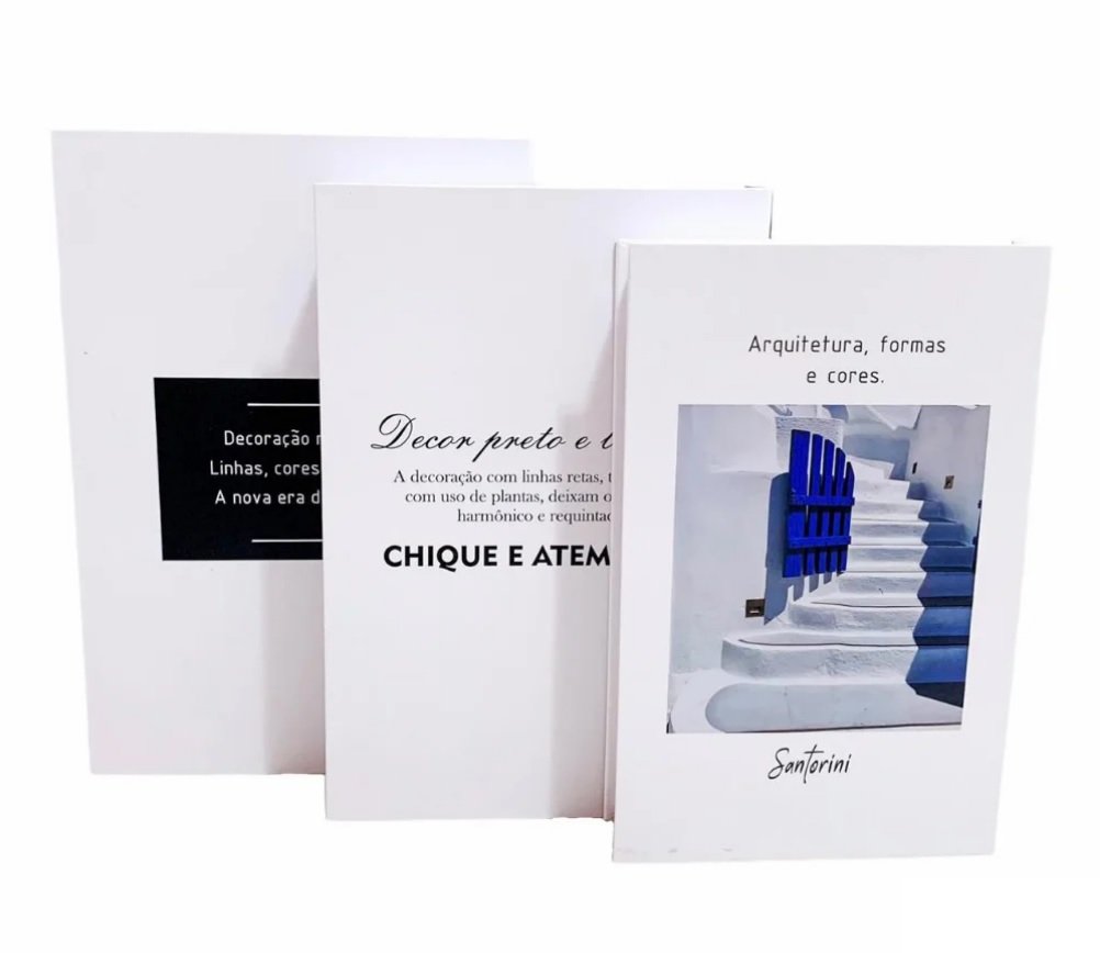 Conjunto 3 Livros Caixa Organizadora Porta Objetos Decorativo Minimalista Grécia - 5