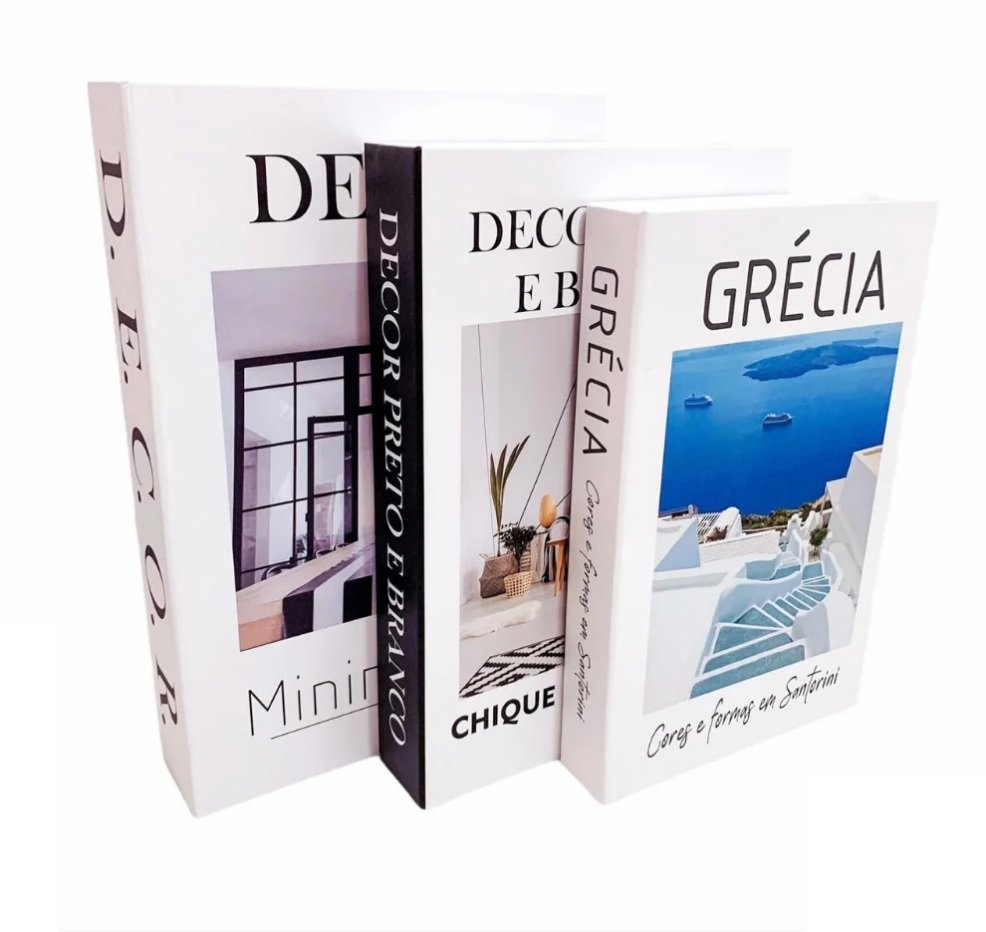 Conjunto 3 Livros Caixa Organizadora Porta Objetos Decorativo Minimalista Grécia