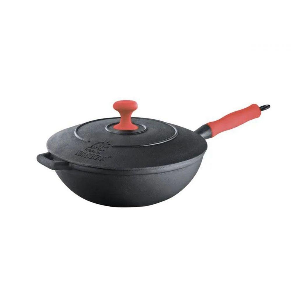 Panela Wok em Ferro Fundido com Cabo Silicone Vermelha 28 Cm - 2