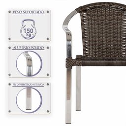 Jogo de careiras em aluminio e fibra sintetica Tóquio 6 unidades com base de mesa em aluminio - 5