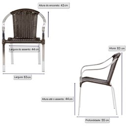 Jogo de careiras em aluminio e fibra sintetica Tóquio 6 unidades com base de mesa em aluminio - 2