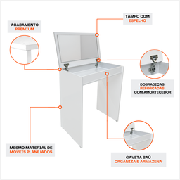 Escrivaninha Suporte Computador Home Office Mesa Penteadeira Aparador Organiza Decora Gaveta Quarto - 5