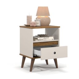 Mesa de Cabeceira Ted 1 Gaveta Branco com Cedro - 2