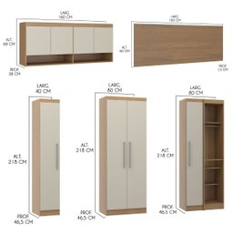 Guarda Roupa Casal Modulado com Painel Cabeceira 326/80x218 Cm Selene 5 Peças Mdp Carvalho Menu - 3