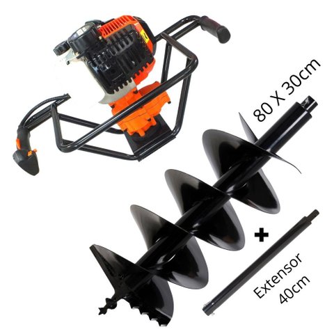 Perfurador de Solo Vulcan VPS520 Para Uso na Construção Civil Com Broca 80x30cm + Extensor de