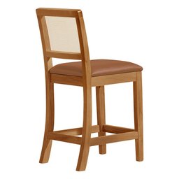 Kit 2 Banquetas Altas em Tela Sextavadas Assento Estofado Couro Pu Caramelo Rubi Madeira Maciça Mel - 4