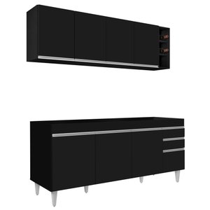 Armário Nevada e Balcão para Pia 180cm Dallas Preto - Lumil