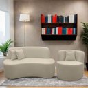 Ver imagem 2 de Kit 2 Poltronas com Sofá Curvo 2 Lugares Feijão Forma Orgânica 1,50 Bouclé Maranata