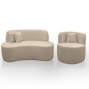 Ver imagem 1 de Kit 2 Poltronas com Sofá Curvo 2 Lugares Feijão Forma Orgânica 1,50 Bouclé Maranata