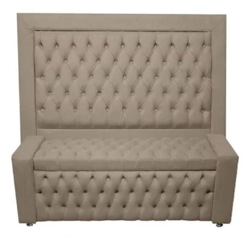 Kit Cabeceira de Cama Box e Calçadeira Baú Retro Capitonê Botão Encapados Queen 160 Cm Suede