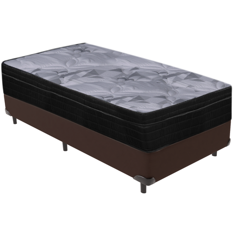 Cama Box Marrom e Colchão Airtech Pampa Molas Ensacadas Solteiro Ortobom