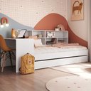 Ver imagem 1 de Cama Solteiro Infanto Juvenil com Escrivaninha para Estudo Estante e Cama Auxiliar Branco - Completa