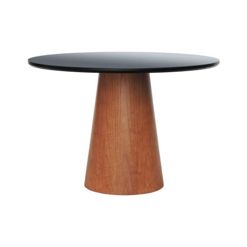 Mesa de Jantar Tampo em Vidro Base Cone Laminado Cinamomo Amêndoa Tampo 150 Mdf Preto-vidro Preto