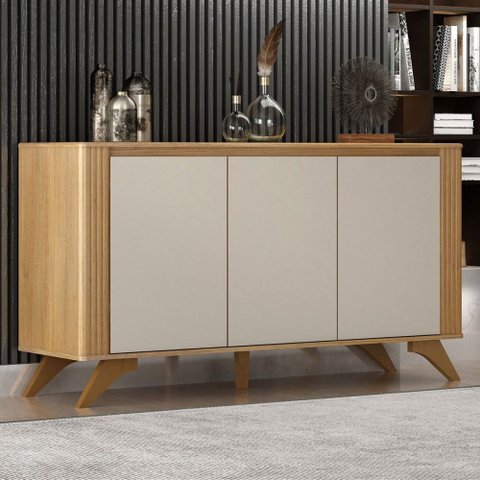 Balcão Buffet Pampulha 3 Portas 2 Prateleiras Cinamomo/off White - Valdemóveis