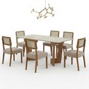 Ver imagem 2 de Mesa de Jantar Liz 180x90cm Vidro 25 mm Cinamomo Off White com Kit 6 Cadeiras Linho Bege- Valdemó