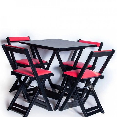 Mesa Dobrável com 4 Cadeiras Estofadas 70x70 Vermelho