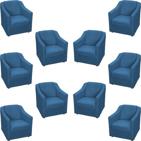 Kit 10 Poltronas Decorativa Mila Pé de Plástico Cromado - Azul-marinho Suede