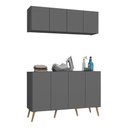 Ver imagem 1 de Conjunto Lavanderia Retrô Multiuso Armário Aéreo e Balcão 4 Portas Multimóveis Mp5053 Grafite/