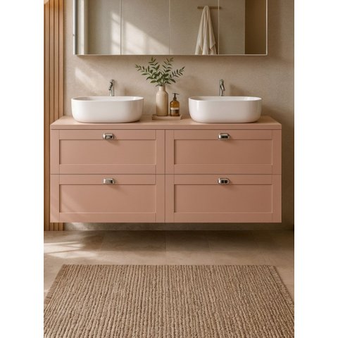 Gabinete para Banheiro com Tampo e 2 Cubas 160cm Retro MDF Rosa Milano - On Móveis